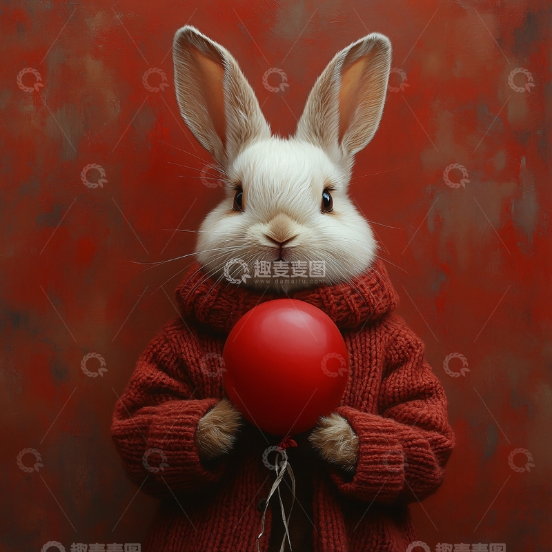 高清大图下载【趣麦麦图】兔年红色壁纸2