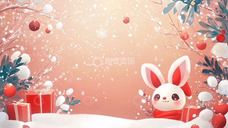 高清大图下载【趣麦麦图】兔年十二月插画1