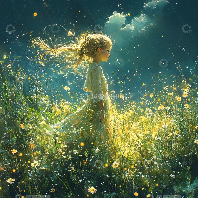 高清大图下载【趣麦麦图】文艺梦境小女孩手绘