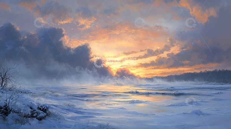 高清大图下载【趣麦麦图】电脑油画冬天不冻河10