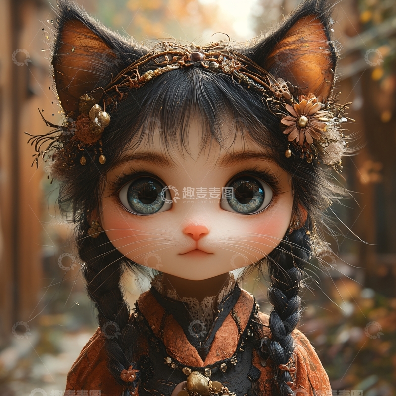 高清大图下载【趣麦麦图】猫耳少女梦幻插画1