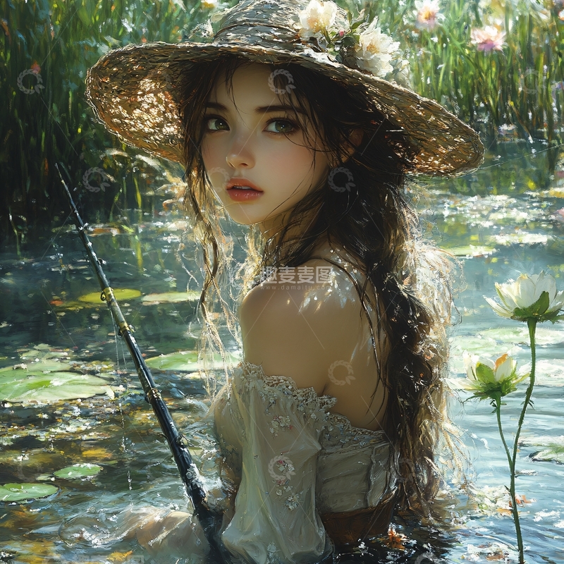 高清大图下载【趣麦麦图】仲夏风荷塘侍女4