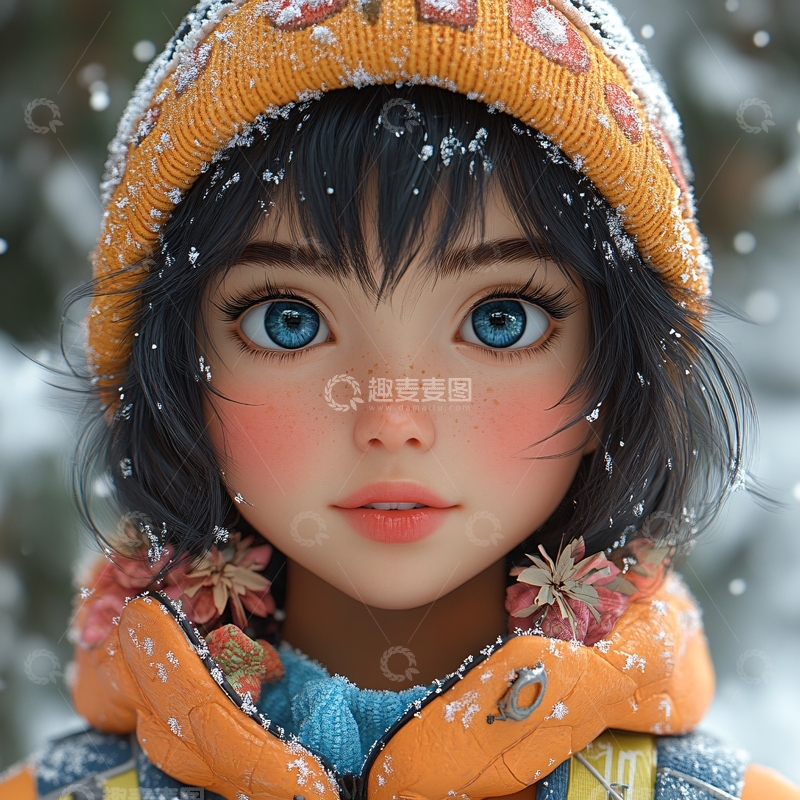 高清大图下载【趣麦麦图】粉金短发少女山间