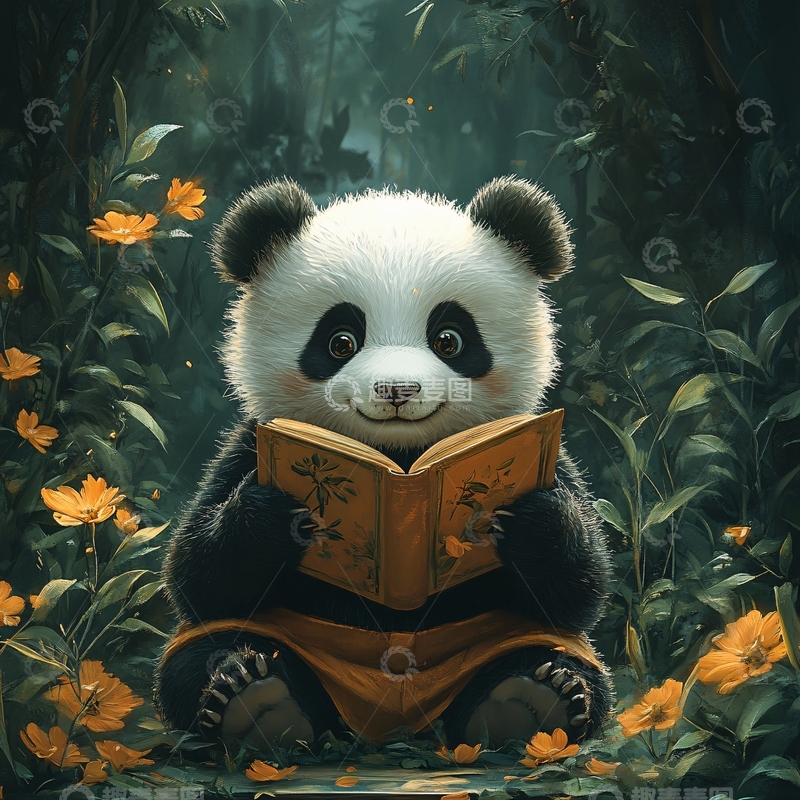 高清大图下载【趣麦麦图】看书的小熊猫