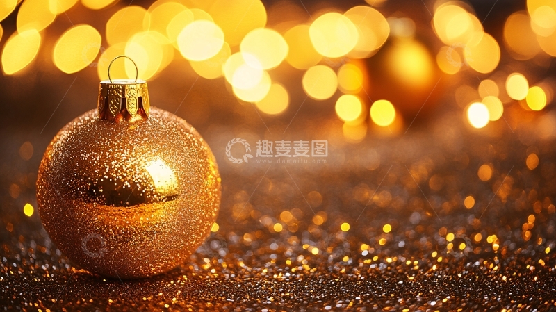 高清大图下载【趣麦麦图】圣诞节金色圣诞球前景8