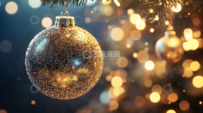 高清大图下载【趣麦麦图】-圣诞节金色圣诞球前景6