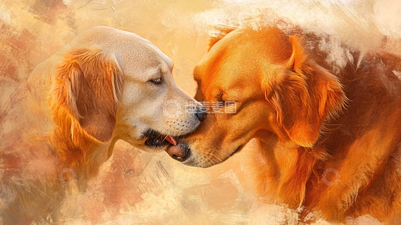 高清大图下载【趣麦麦图】亲昵的两只狗