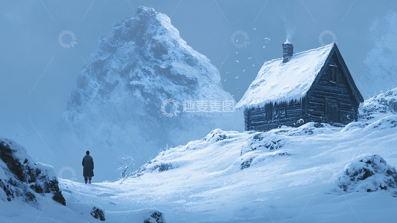 高清大图下载【趣麦麦图】山峦小屋雪景5