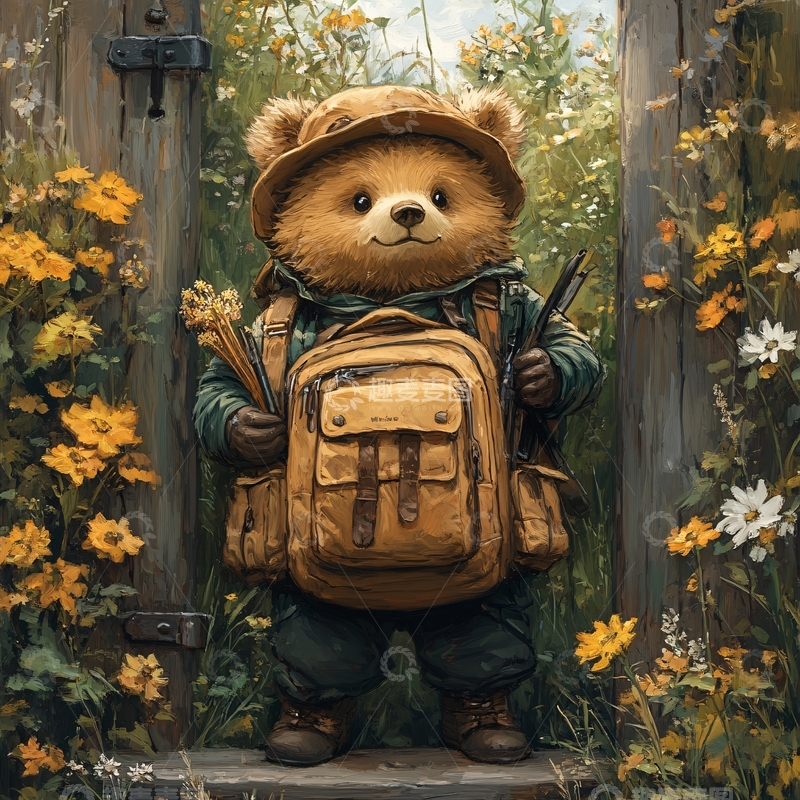 高清大图下载【趣麦麦图】背书包的小熊1