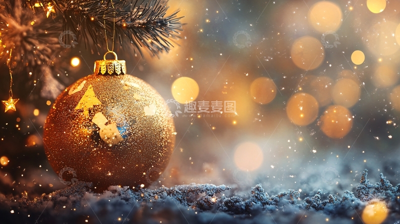高清大图下载【趣麦麦图】圣诞节金色圣诞球前景7