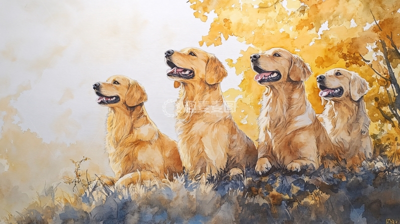 高清大图下载【趣麦麦图】金毛犬插画