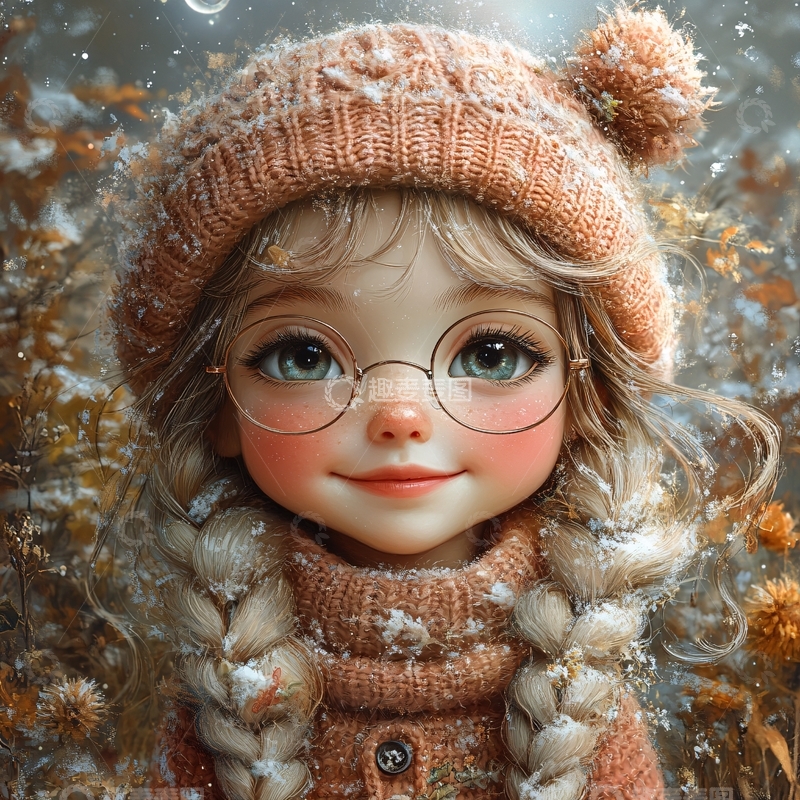 高清大图下载【趣麦麦图】粉色月亮女孩