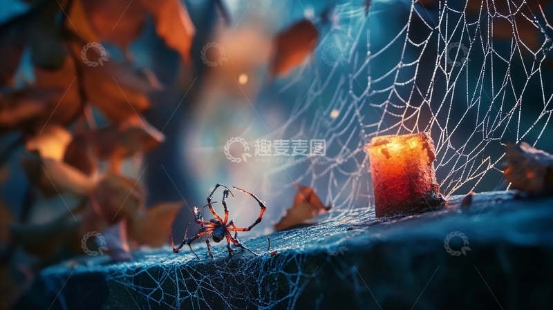 高清大图下载【趣麦麦图】灯光下的蜘蛛网