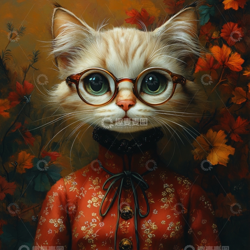 高清大图下载【趣麦麦图】手绘大眼萌猫咪装饰画7