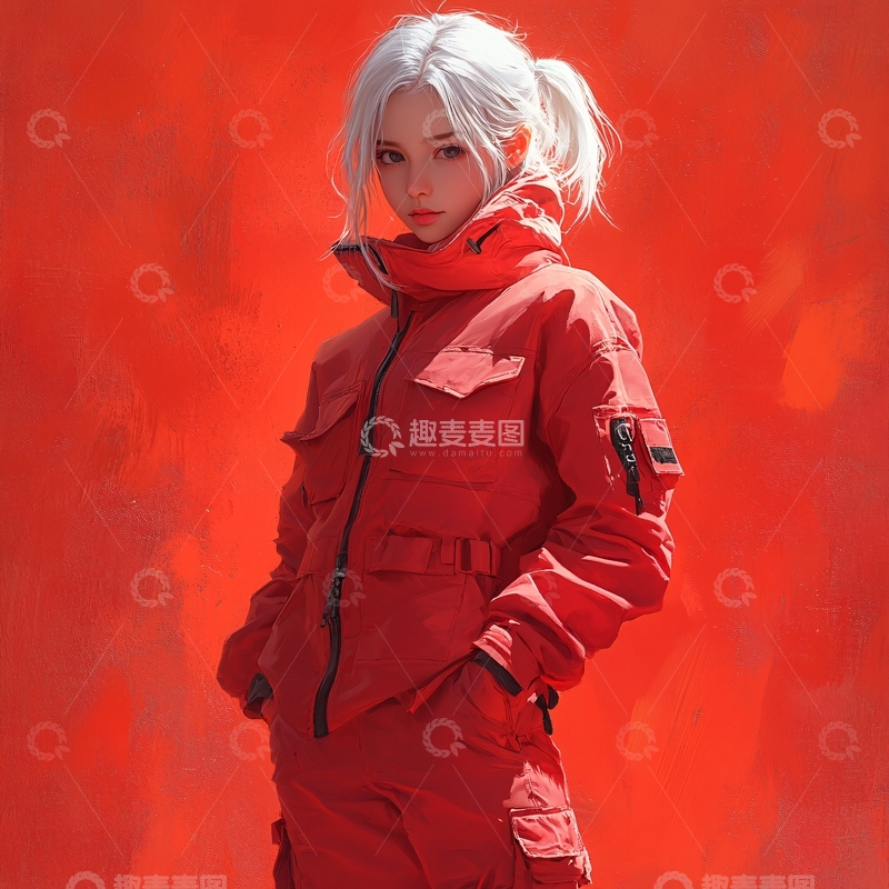 高清大图下载【趣麦麦图】白毛少女粉色插画