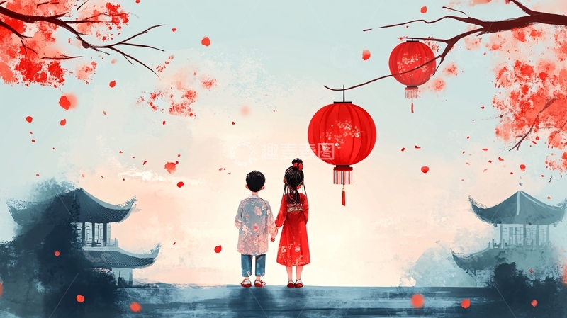 高清大图下载【趣麦麦图】新年情侣插画4