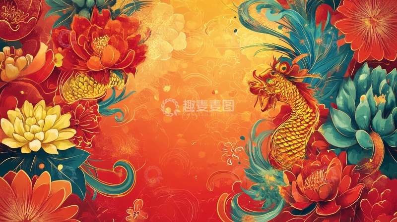 高清大图下载【趣麦麦图】龙凤呈祥喷绘插画高清1
