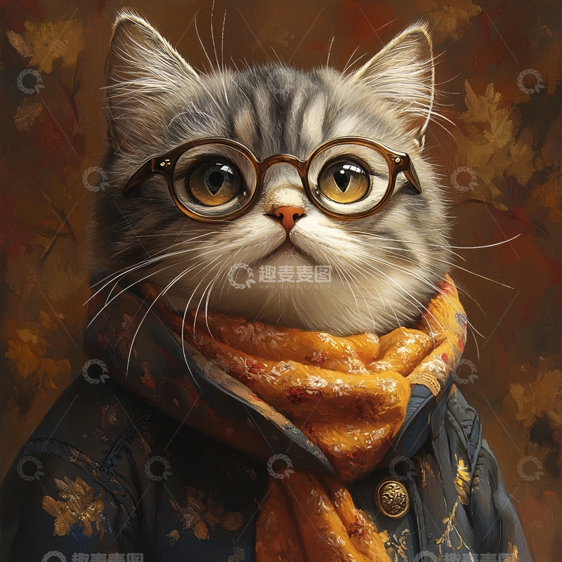 高清大图下载【趣麦麦图】卡通猫戴眼镜的猫叔