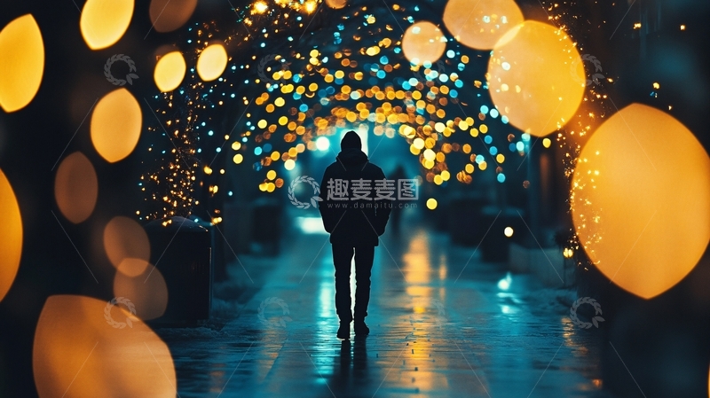 高清大图下载【趣麦麦图】夜色中行走的人