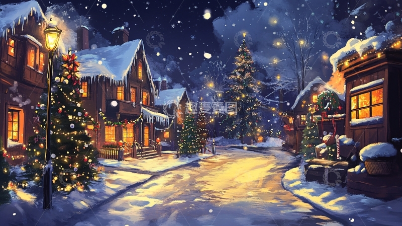 高清大图下载【趣麦麦图】房屋街道圣诞节雪景4