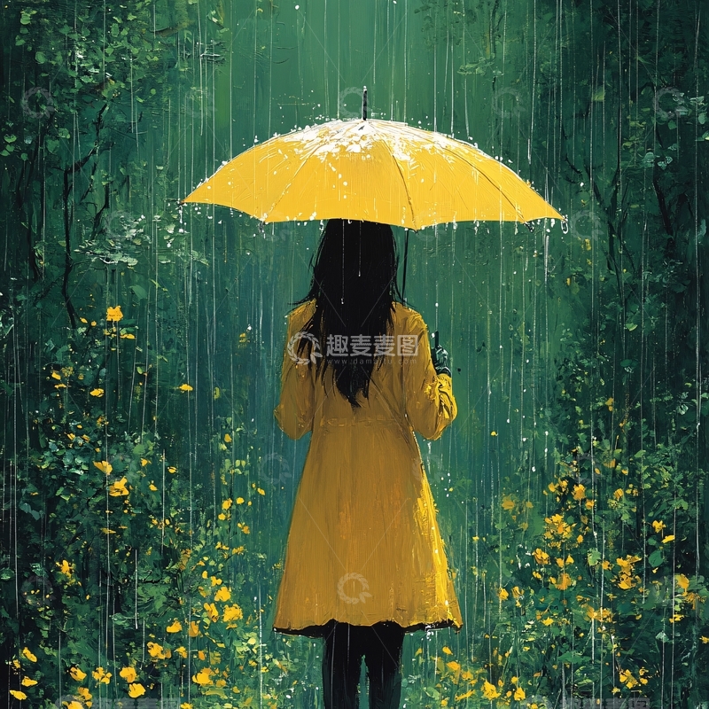 高清大图下载【趣麦麦图】雨中女孩背影