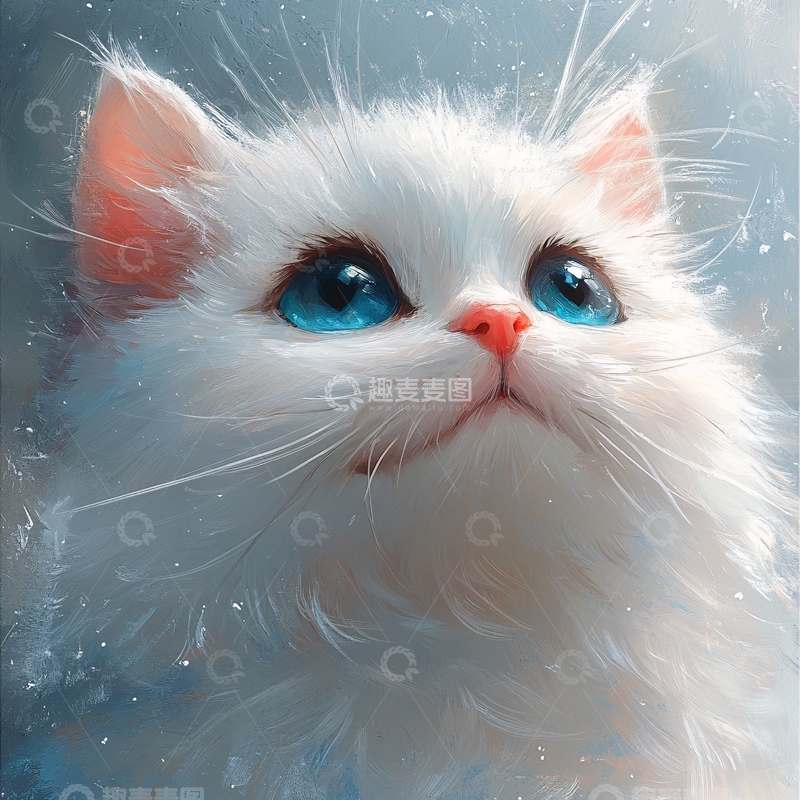 高清大图下载【趣麦麦图】手绘大眼萌猫咪装饰画9