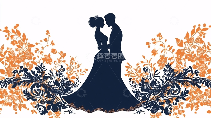 高清大图下载【趣麦麦图】橙蓝色婚礼背景