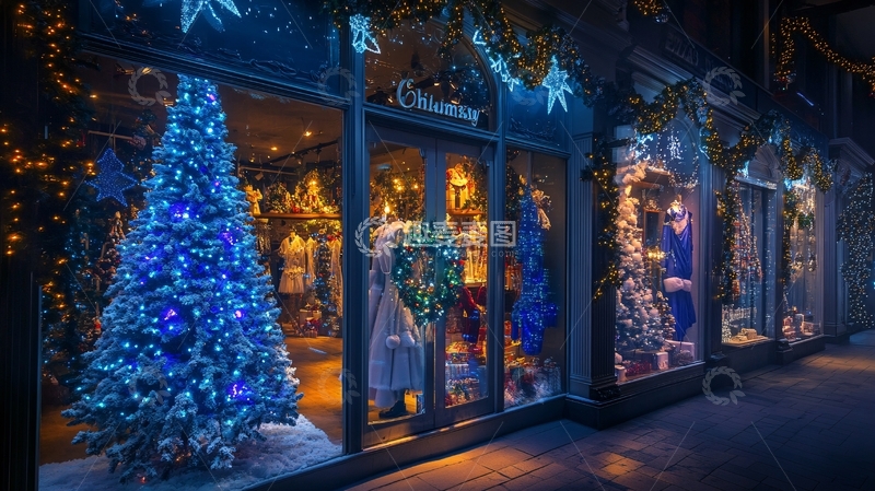 高清大图下载【趣麦麦图】圣诞服装店橱窗1