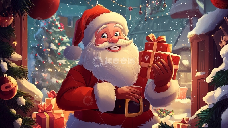 高清大图下载【趣麦麦图】圣诞节日原创插画高端
