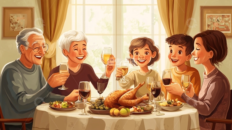 高清大图下载【趣麦麦图】家庭聚会插画
