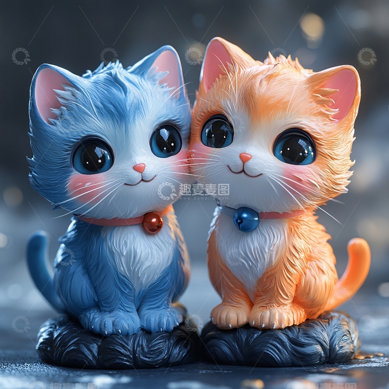 高清大图下载【趣麦麦图】两只陶瓷小猫