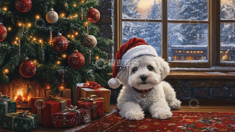 高清大图下载【趣麦麦图】圣诞节与小狗
