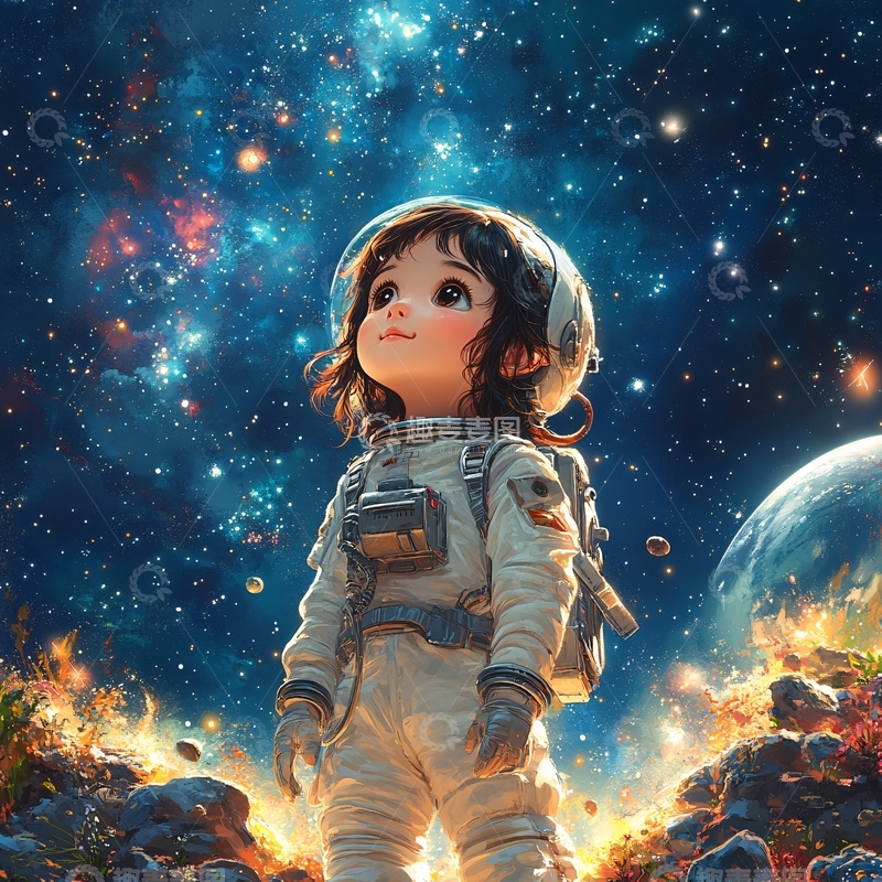 高清大图下载【趣麦麦图】宇航员小女孩