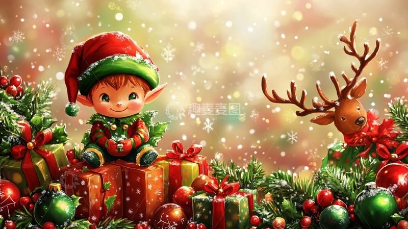 高清大图下载【趣麦麦图】圣诞小精灵