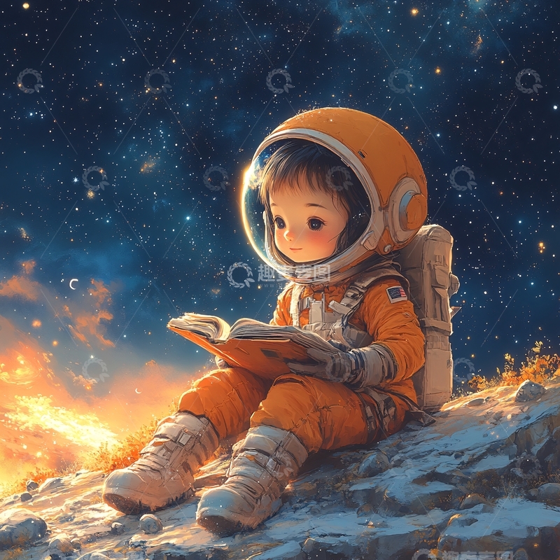 高清大图下载【趣麦麦图】宇航员看书