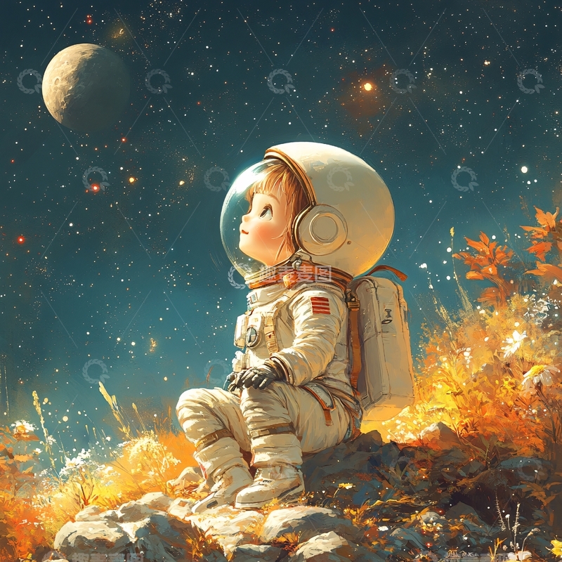 高清大图下载【趣麦麦图】小宇航员插画2
