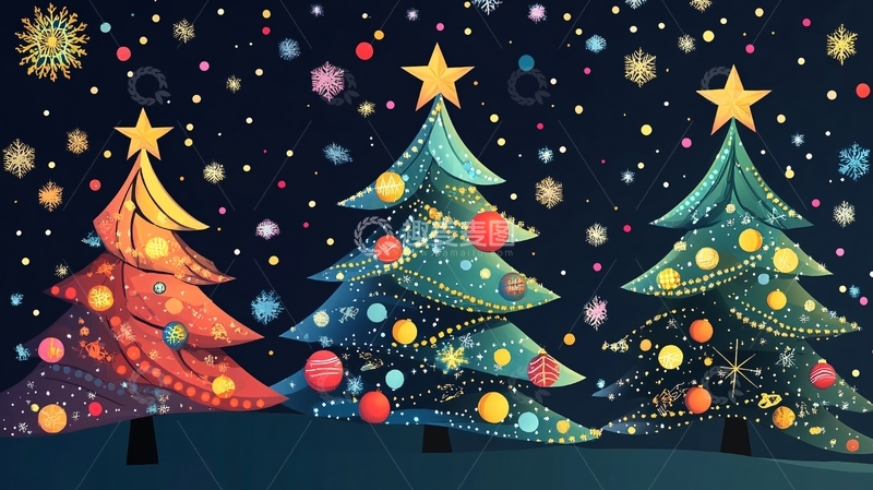 高清大图下载【趣麦麦图】圣诞树插画