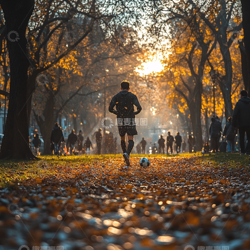 高清大图下载【趣麦麦图】秋天里晨练的人2