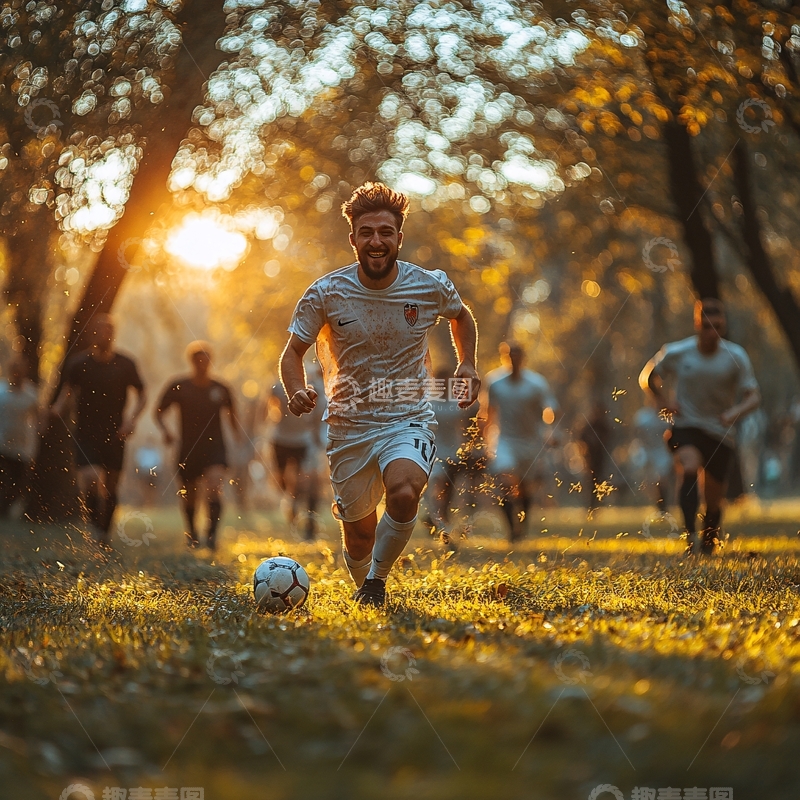 高清大图下载【趣麦麦图】夕阳下踢球1