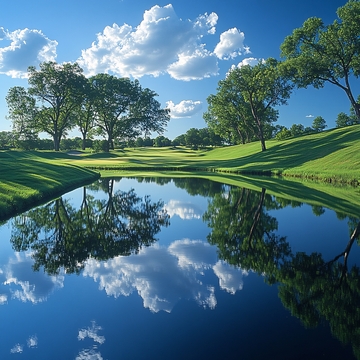 蓝天白云山林高尔夫