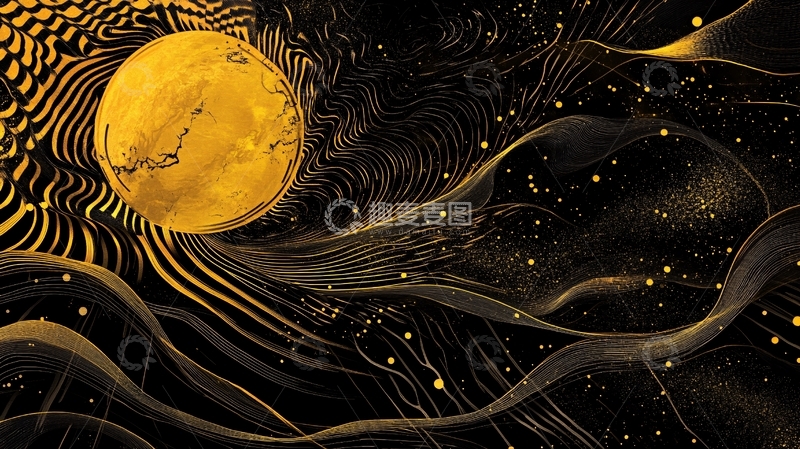高清大图下载【趣麦麦图】中秋黑金背景