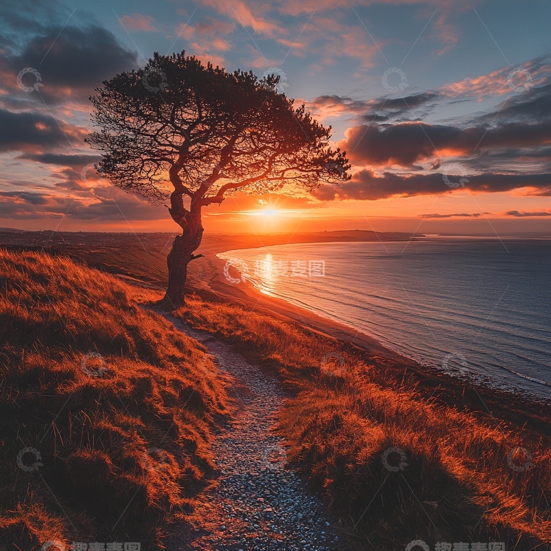 高清大图下载【趣麦麦图】唯美夕阳小路1