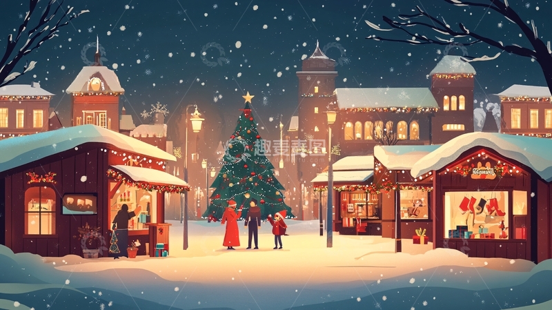 高清大图下载【趣麦麦图】冬季小镇节日