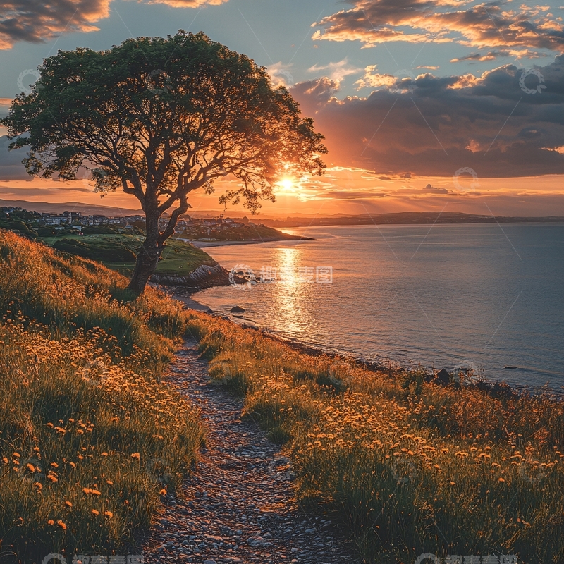 高清大图下载【趣麦麦图】唯美夕阳小路
