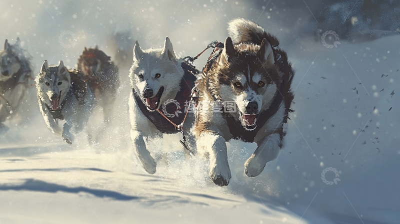 高清大图下载【趣麦麦图】雪地雪橇犬
