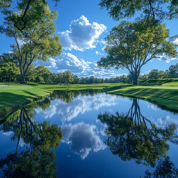 树木倒影绿色蓝色草丛