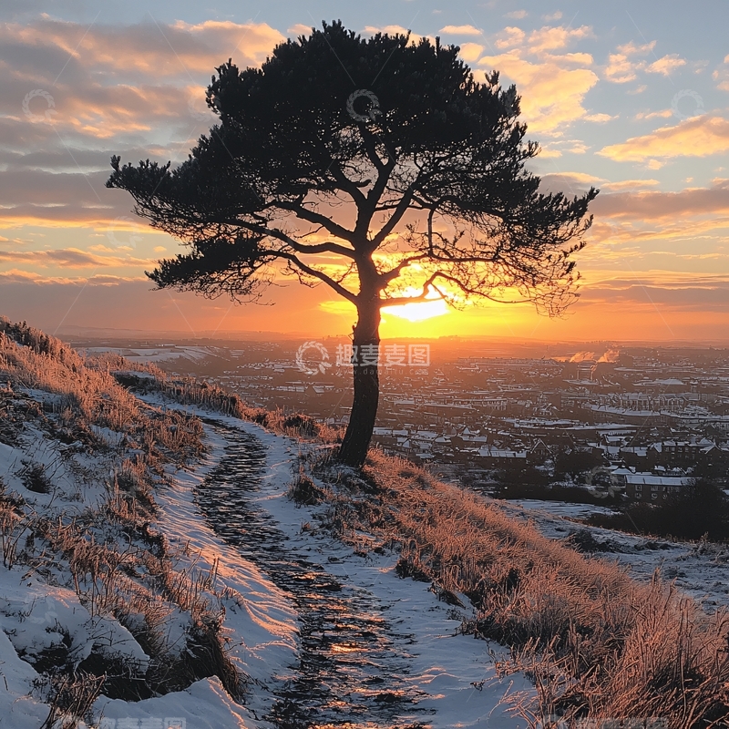 高清大图下载【趣麦麦图】唯美树木日出2