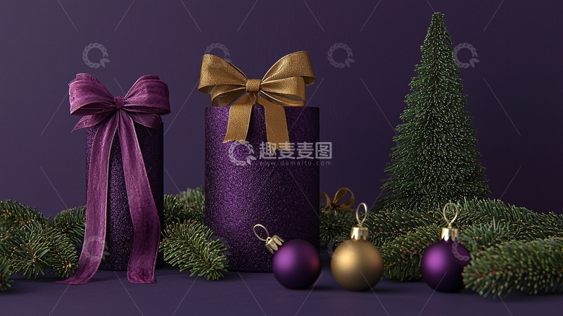 高清大图下载【趣麦麦图】紫色渐变圣诞礼盒