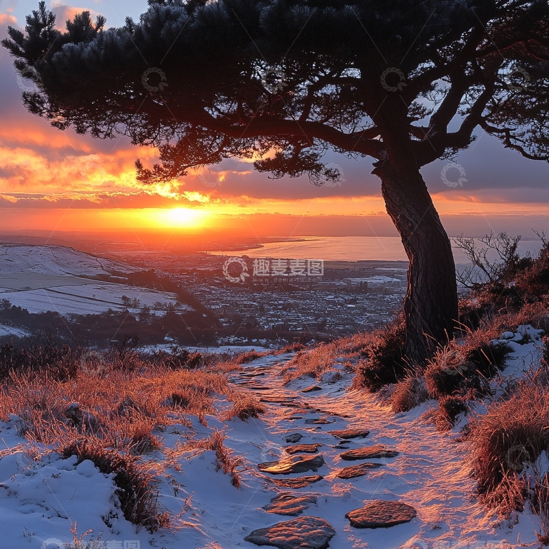 高清大图下载【趣麦麦图】冬天夕阳雪景3