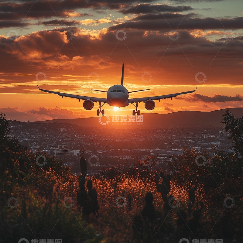 高清大图下载【趣麦麦图】夕阳下的飞行